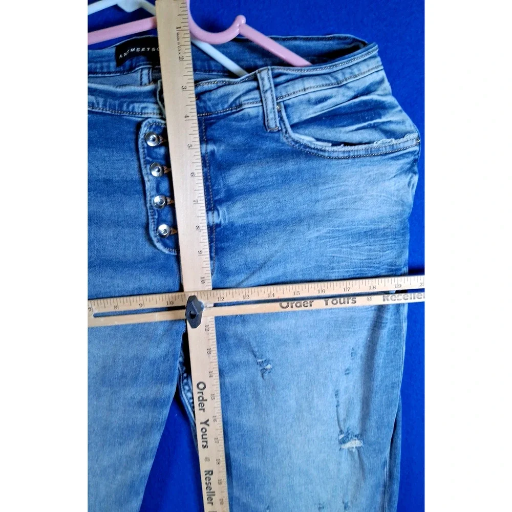 Art Meets Chaos Donwan Harrell Mens Distressed Skinny Jeans Blue Button Fly 38